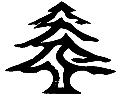Black silhouette of a cedar tree on a white background